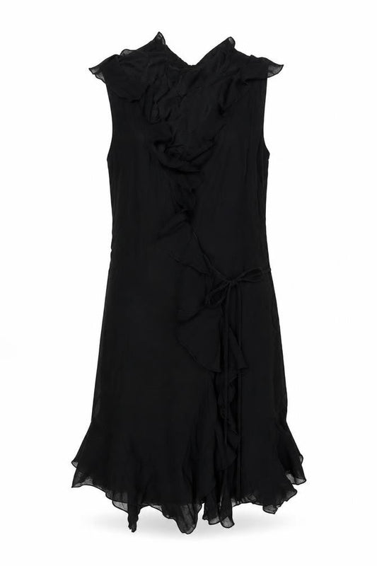 Zara Womens Black Viscose Wrap Dress Size 12 V-Neck Tie - Frill