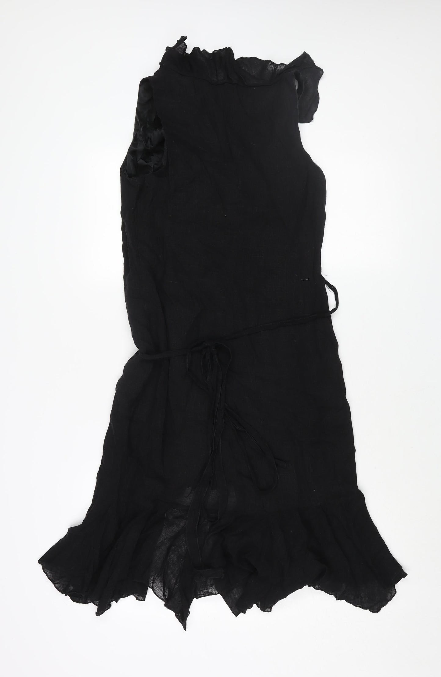 Zara Womens Black Viscose Wrap Dress Size 12 V-Neck Tie - Frill
