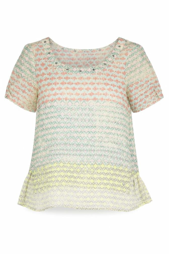 Sandwich Womens Multicoloured Geometric Viscose Basic Blouse Size 6 Round Neck - Eyelet Detail
