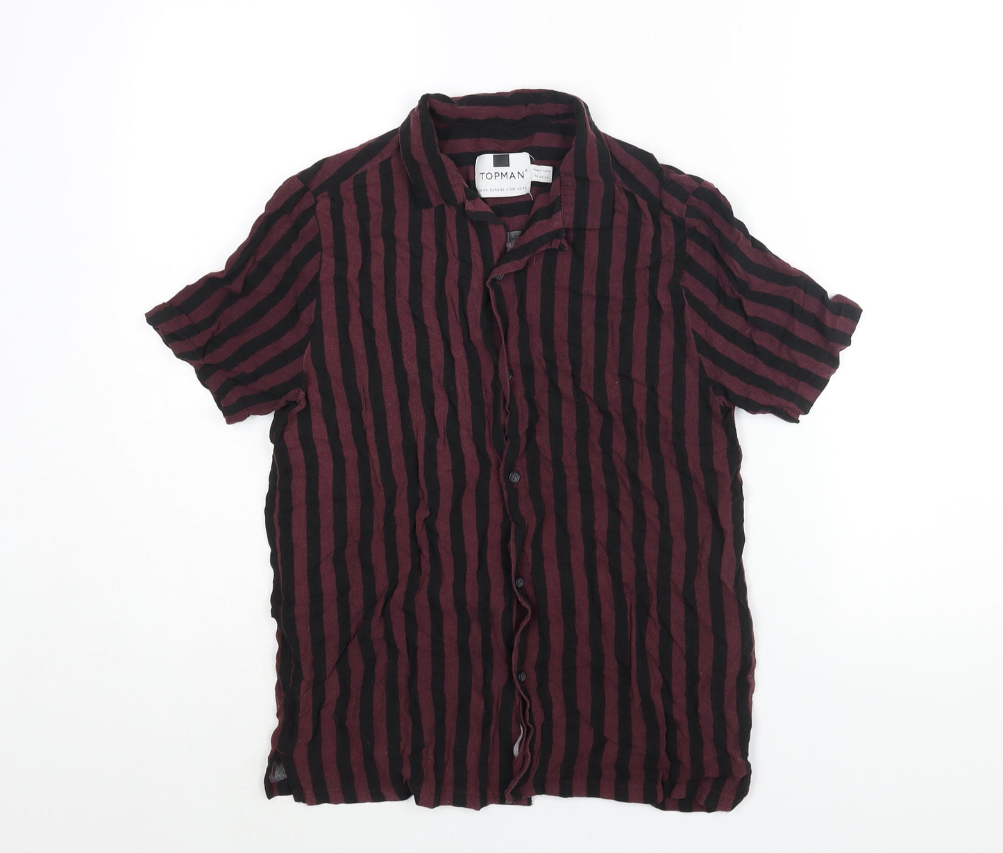 Topman Mens Purple Striped Viscose Button-Up Size XS Collared Button