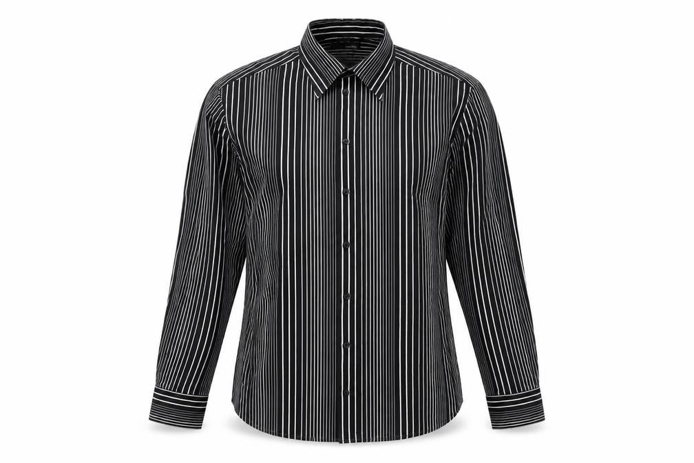 Conwell Mens Black Striped Cotton Button-Up Size L Collared Button