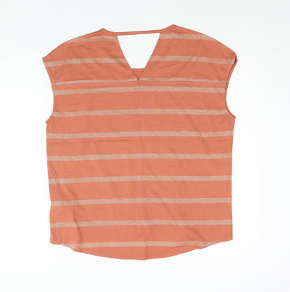 Per Una Womens Orange Striped Polyester Basic Blouse Size 14 Round Neck