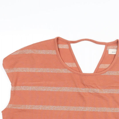 Per Una Womens Orange Striped Polyester Basic Blouse Size 14 Round Neck