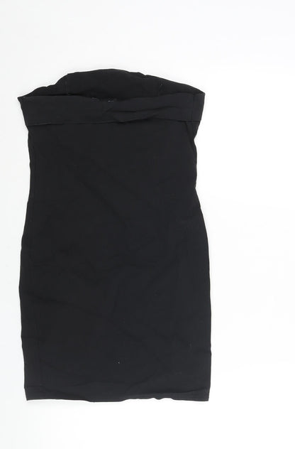 PRETTYLITTLETHING Womens Black Viscose Mini Size 14 Square Neck Pullover