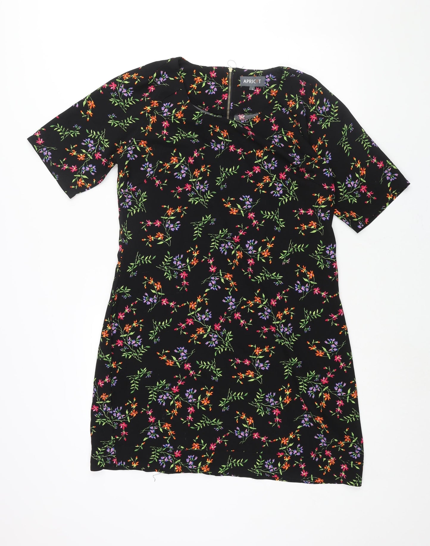 Apricot Womens Black Floral Polyester Shift Size L Round Neck Zip