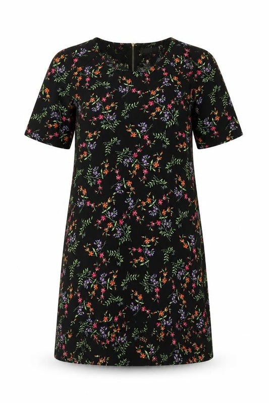 Apricot Womens Black Floral Polyester Shift Size L Round Neck Zip