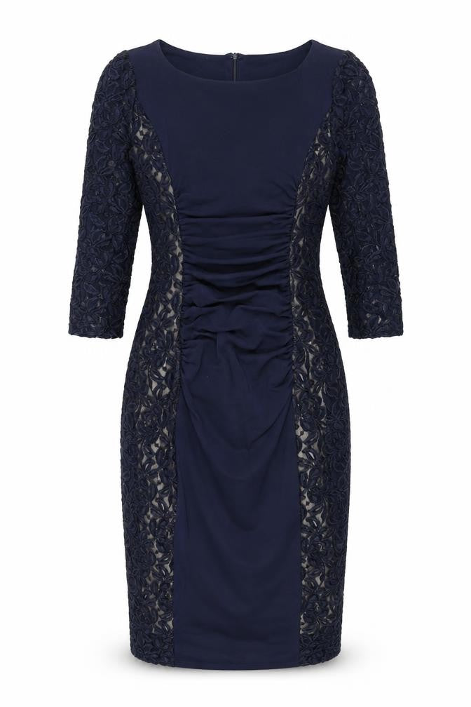 Phase Eight Womens Blue Polyester Bodycon Size 8 Round Neck Zip - Lace Panelling Rouched