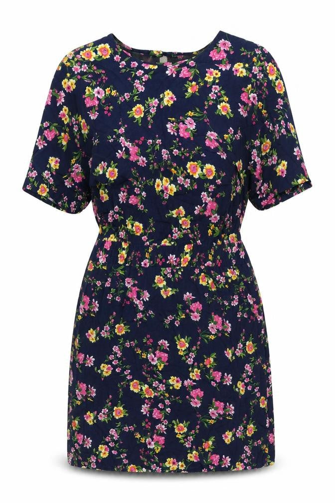 Warehouse Womens Blue Floral Viscose Shift Size 16 Round Neck Button