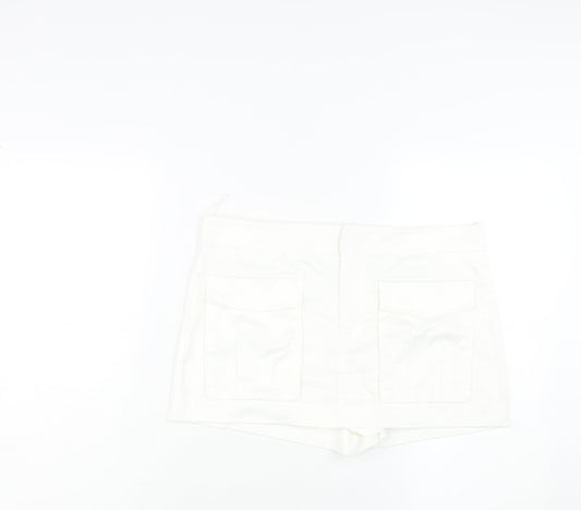 Zara Womens White Cotton Skort Skirt Size M Zip - Pocket