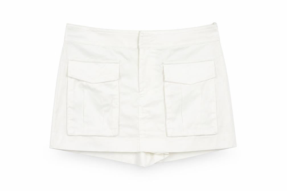 Zara Womens White Cotton Skort Skirt Size M Zip - Pocket