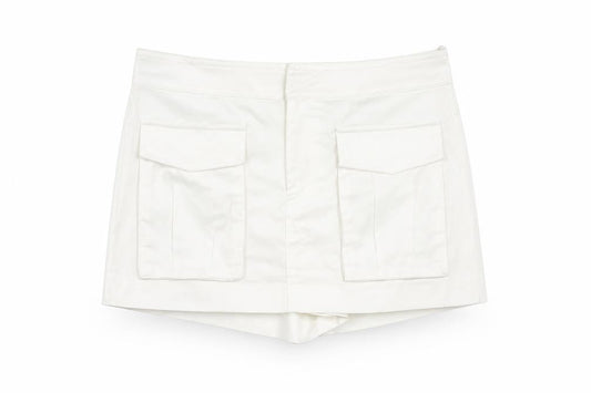 Zara Womens White Cotton Skort Skirt Size M Zip - Pocket