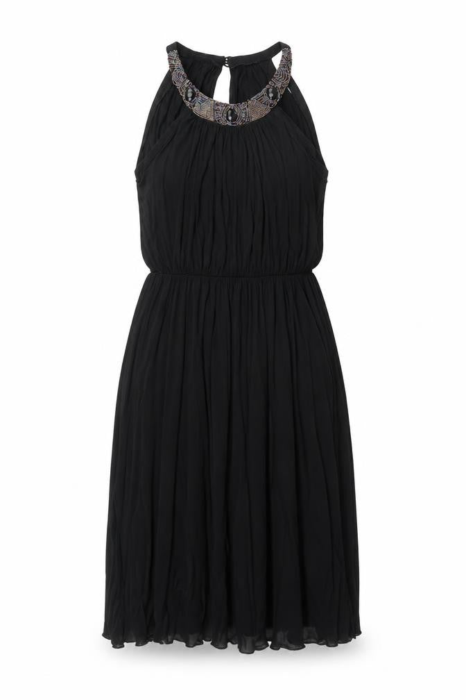 Miss Selfridge Womens Black Viscose Shift Size 10 Round Neck Button - Beaded Neckline
