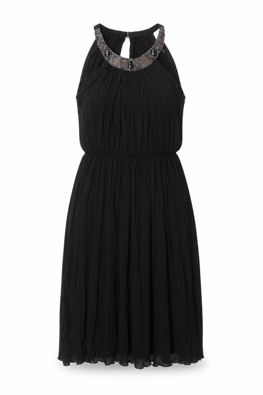 Miss Selfridge Womens Black Viscose Shift Size 10 Round Neck Button - Beaded Neckline