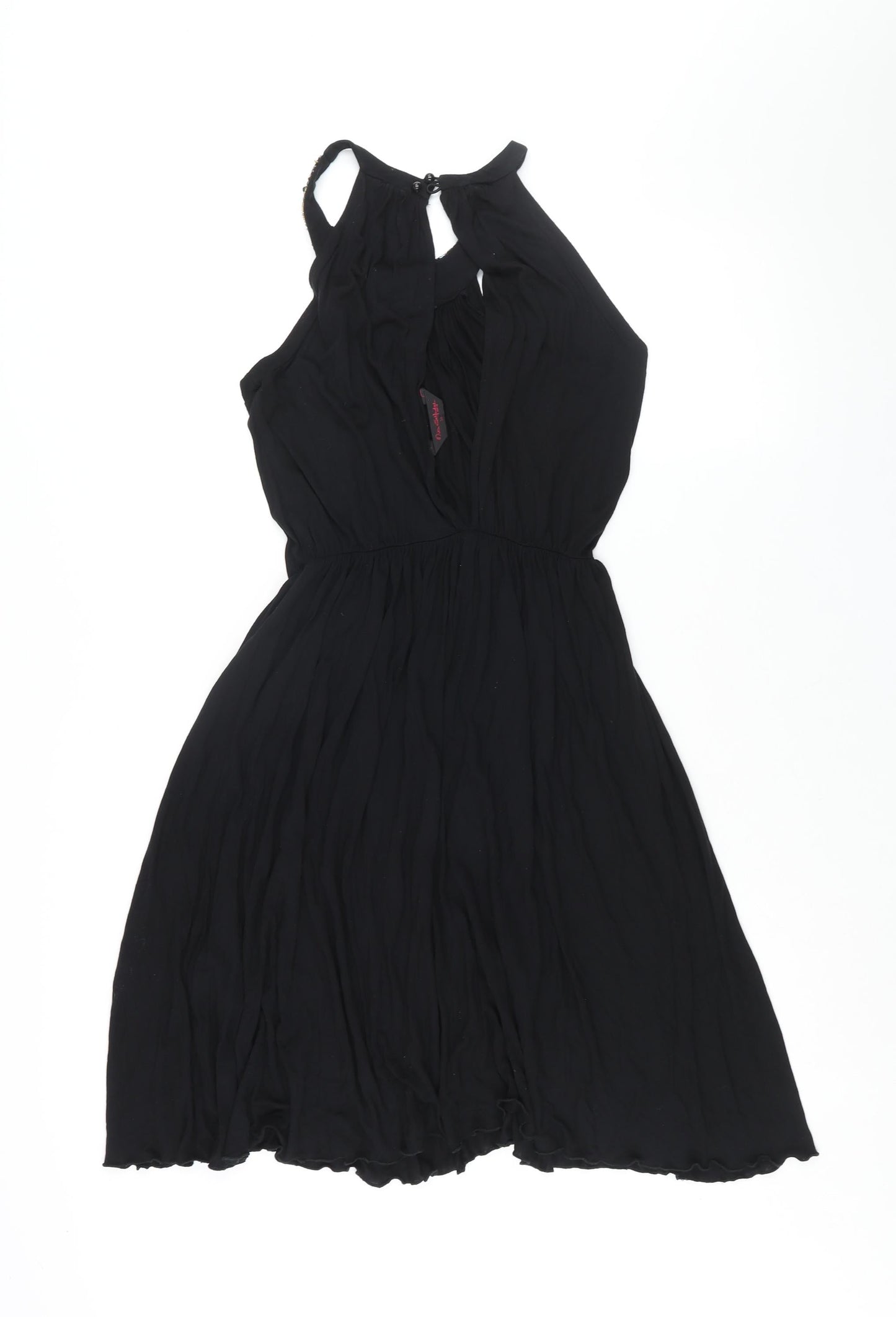 Miss Selfridge Womens Black Viscose Shift Size 10 Round Neck Button - Beaded Neckline