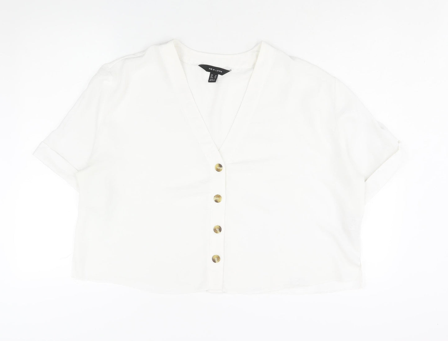 New Look Womens White Polyester Basic Button-Up Size 18 V-Neck