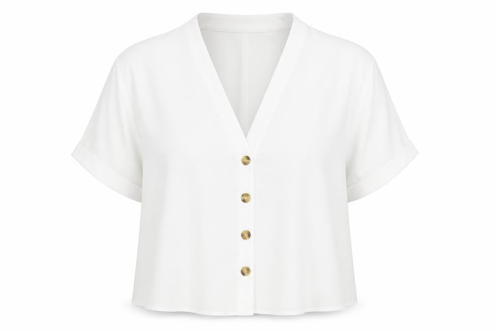 New Look Womens White Polyester Basic Button-Up Size 18 V-Neck