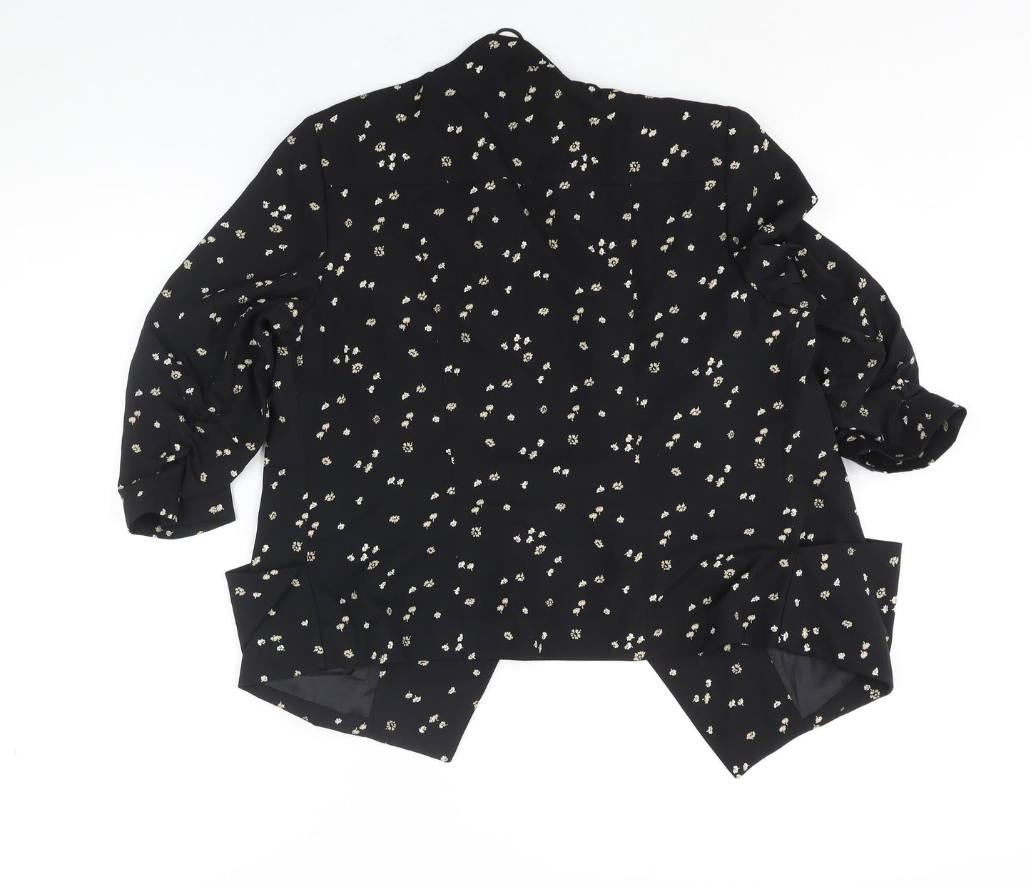 Marks and Spencer Womens Black Floral Jacket Size 12 - Rouched Sleeve Detail