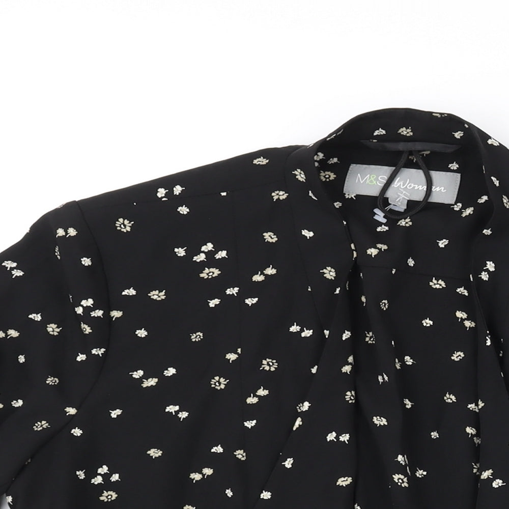 Marks and Spencer Womens Black Floral Jacket Size 12 - Rouched Sleeve Detail