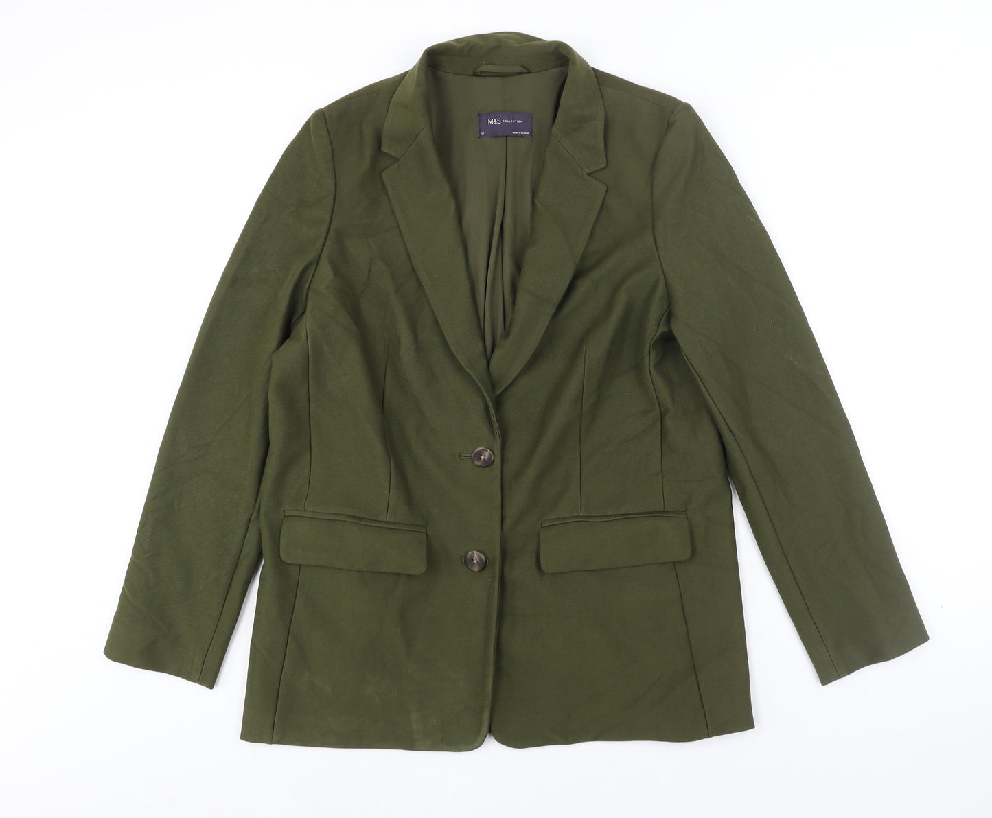 Marks and Womens Green Jacket Blazer Size 12 Button