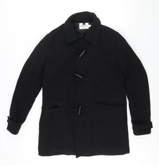 Topman Mens Black Pea Coat Coat Size S Snap