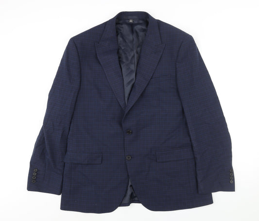 Marks and Spencer Mens Blue Check Polyester Jacket Suit Jacket Size 42 Regular