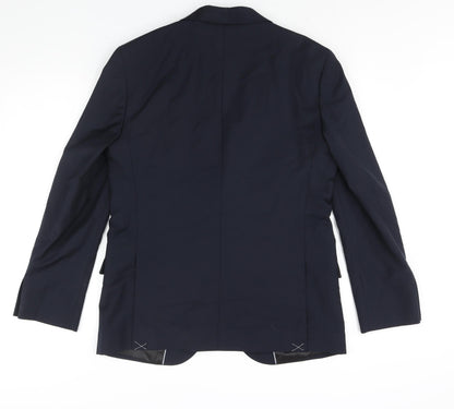 Back view of Autograph men’s blue wool jacket suit jacket, size 40, regular