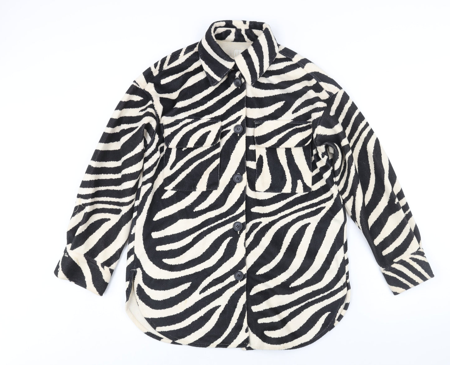 H&M Womens Black Animal Print Jacket Size XS Button - Zebra Print