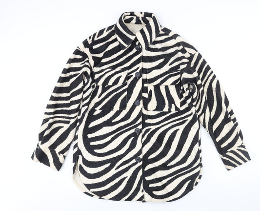 H&M Womens Black Animal Print Jacket Size XS Button - Zebra Print