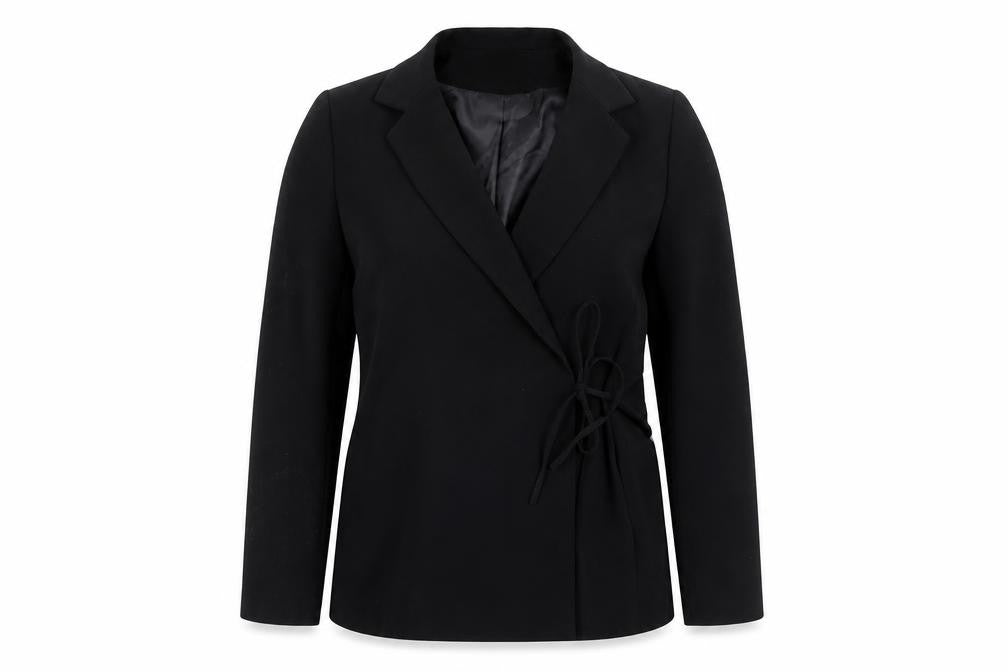 Katy Baker Womens Black Jacket Blazer Size 12 Tie