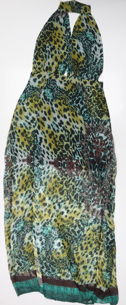PRETTYLITTLETHING Womens Multicoloured Animal Print Polyester A-Line Size 10 Halter Zip