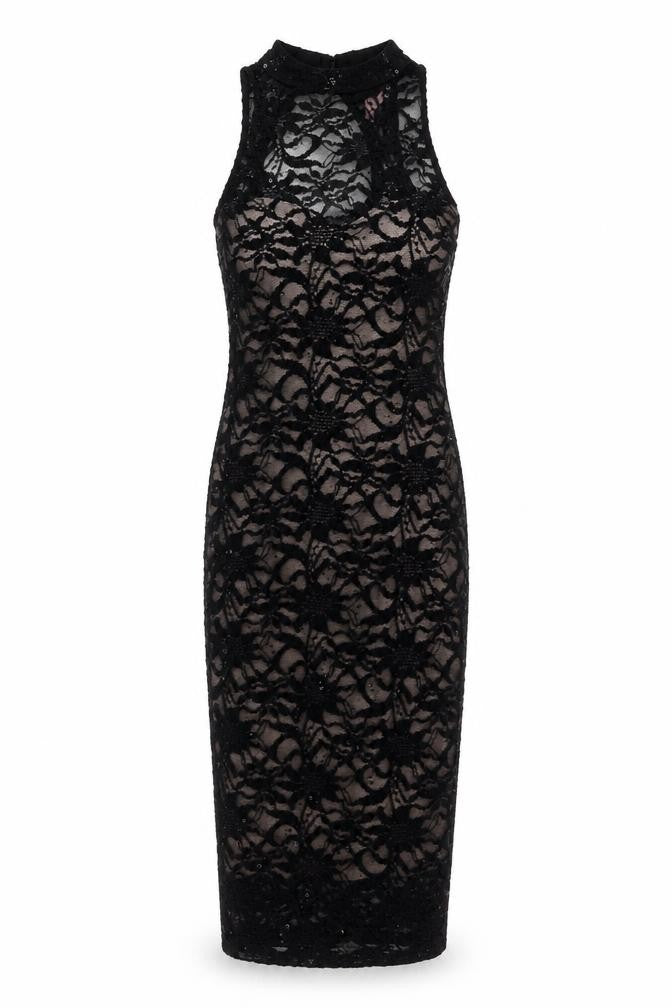 Lipsy Womens Black Nylon Bodycon Size 10 Round Neck Button