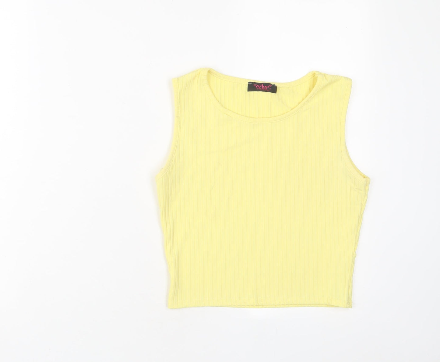 edge Womens Yellow Polyester Cropped Tank Size 8 Crew Neck