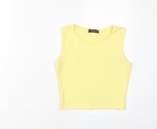 edge Womens Yellow Polyester Cropped Tank Size 8 Crew Neck