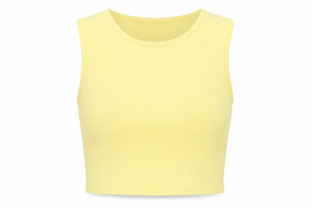 edge Womens Yellow Polyester Cropped Tank Size 8 Crew Neck