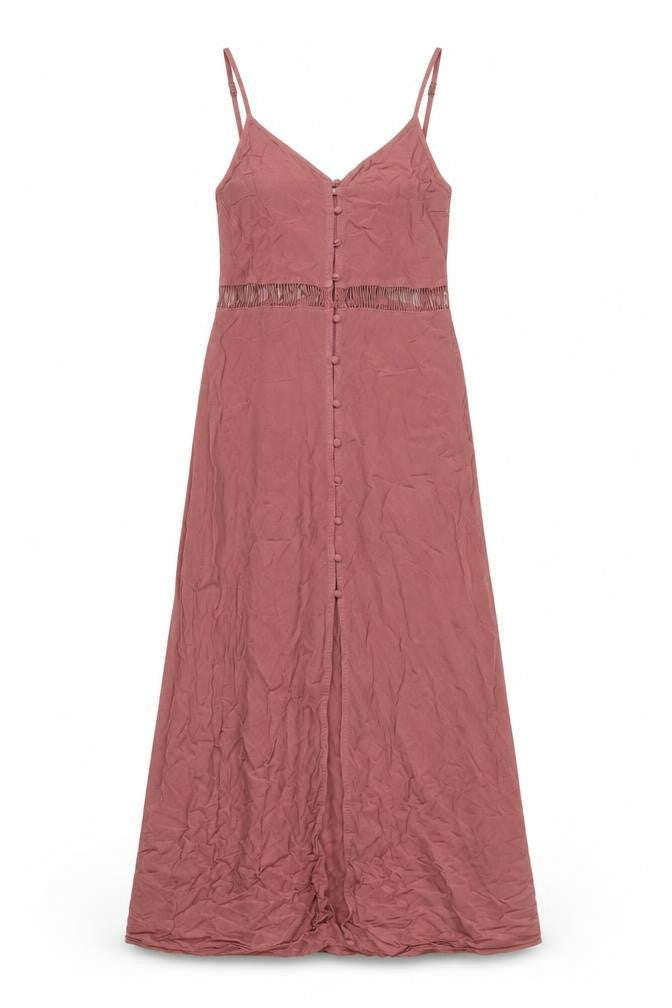 H&M Womens Pink Viscose A-Line Size 8 V-Neck Button - Embroidered