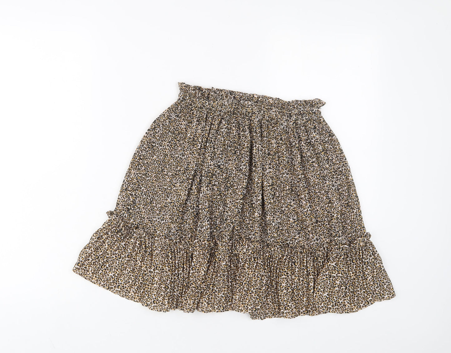 Topshop Womens Brown Animal Print Polyester A-Line Skirt Size 6 - Pleated