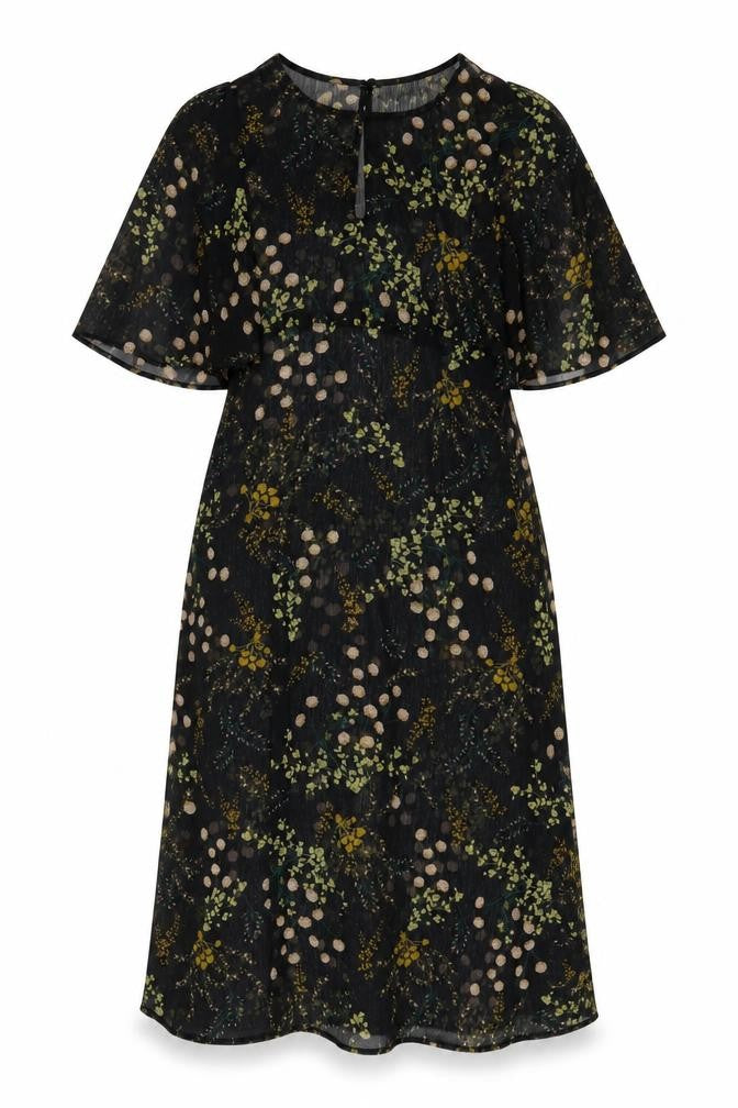 Zara Womens Black Floral Polyester A-Line Size S Crew Neck Button