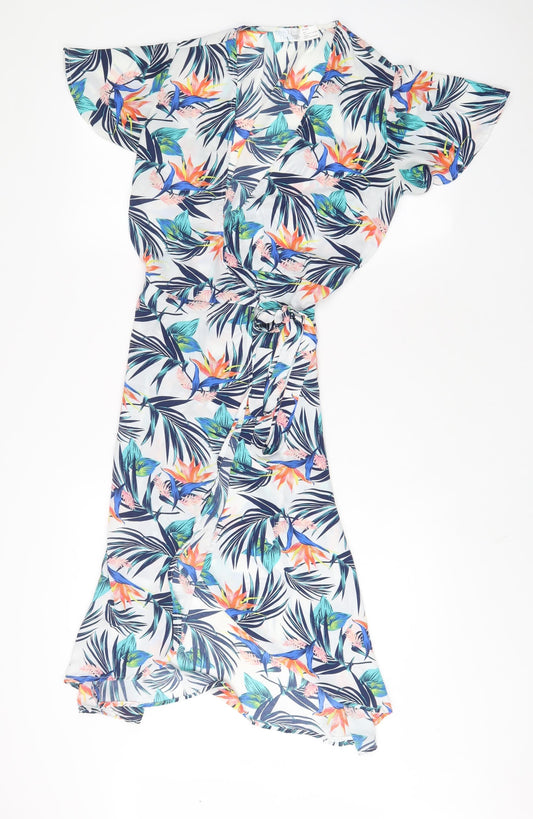 Time and Thru Womens Multicoloured Geometric Polyester Wrap Dress Size 4 V-Neck Tie - 4/6