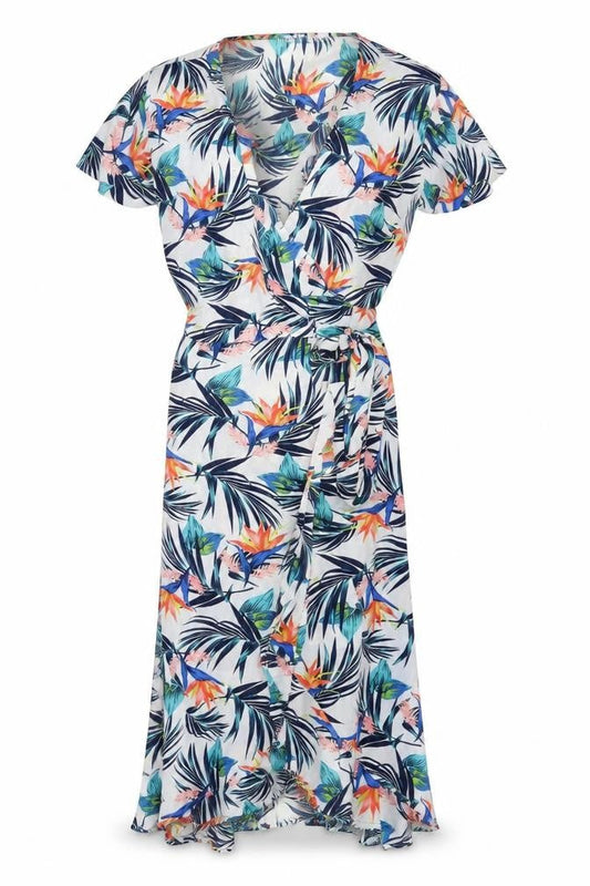 Time and Thru Womens Multicoloured Geometric Polyester Wrap Dress Size 4 V-Neck Tie - 4/6
