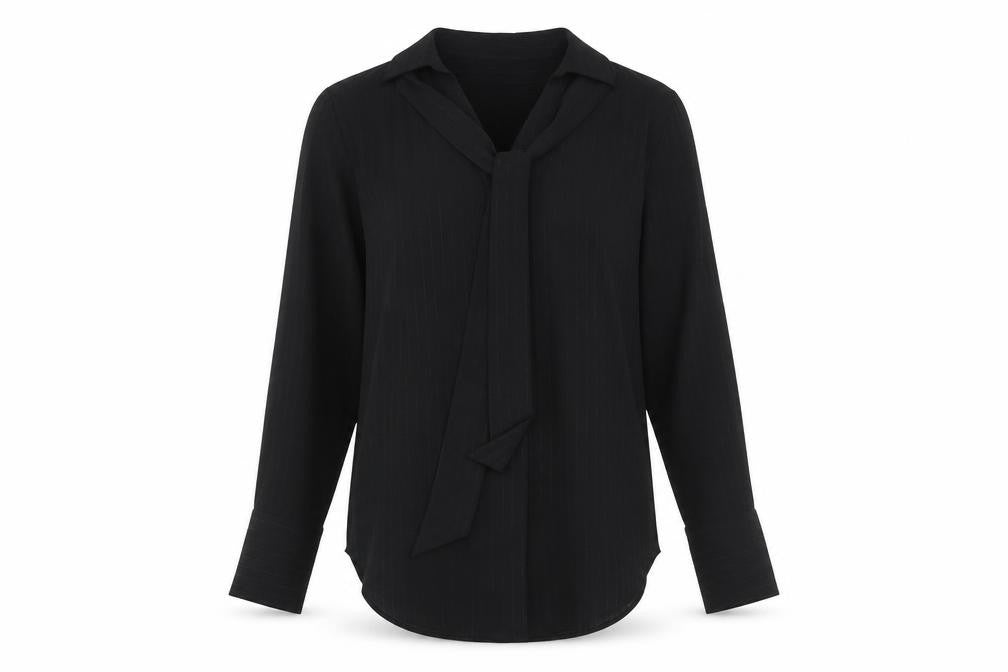 Marks & Spencer Womens Black Striped Polyester Basic Button-Up Size 8 Collared