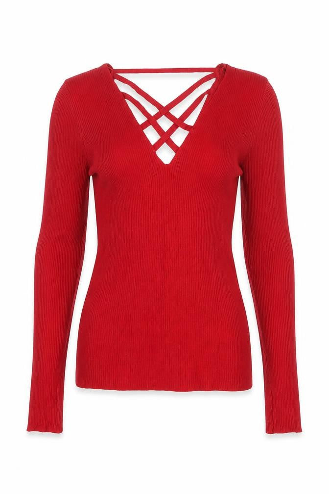 Miss Selfridge Womens Red V-Neck Viscose Pullover Jumper Size 8 - Stretch