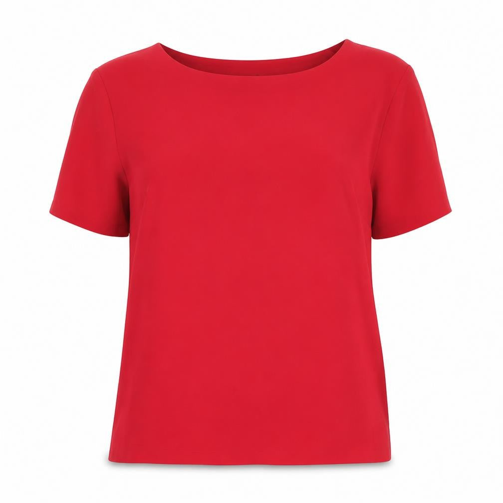 St Michael Womens Red Polyester Basic T-Shirt Size 14 Crew Neck - Shoulder pads
