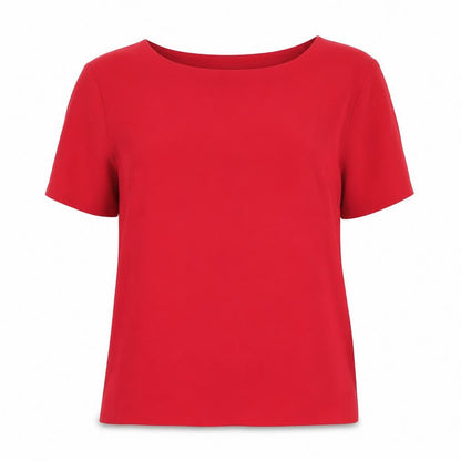 St Michael Womens Red Polyester Basic T-Shirt Size 14 Crew Neck - Shoulder pads