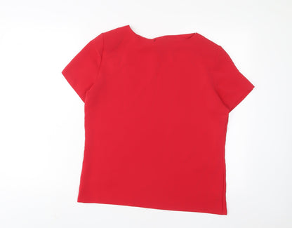 St Michael Womens Red Polyester Basic T-Shirt Size 14 Crew Neck - Shoulder pads