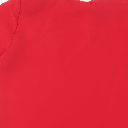 St Michael Womens Red Polyester Basic T-Shirt Size 14 Crew Neck - Shoulder pads