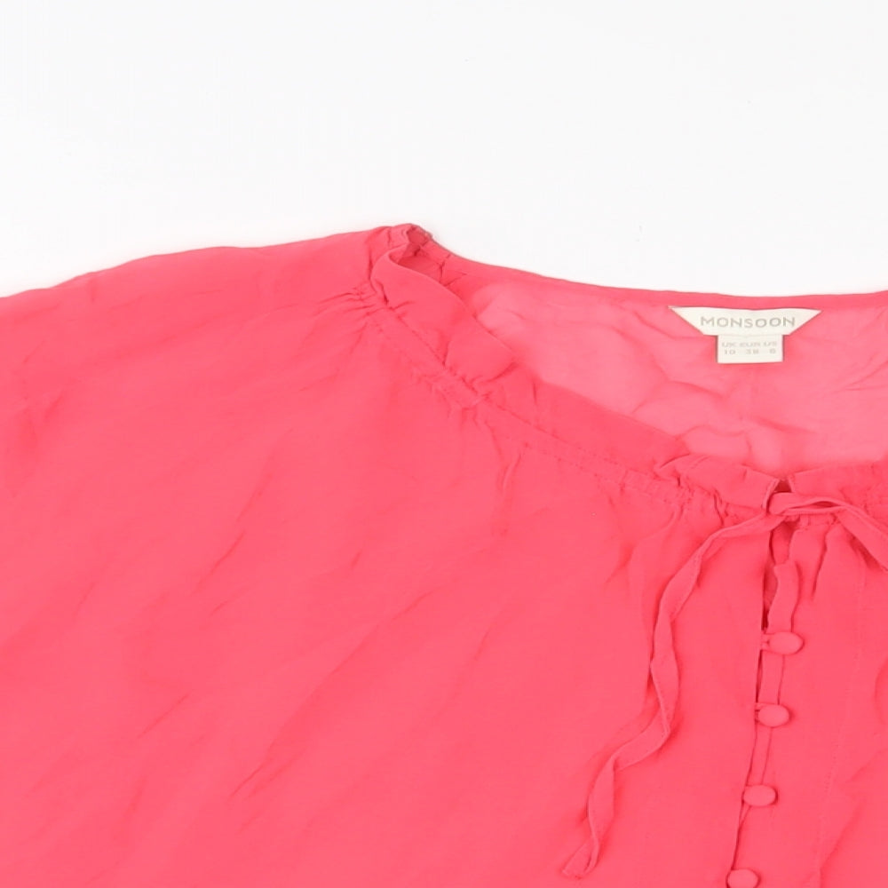 Monsoon Womens Pink Silk Basic T-Shirt Size 10 Scoop Neck