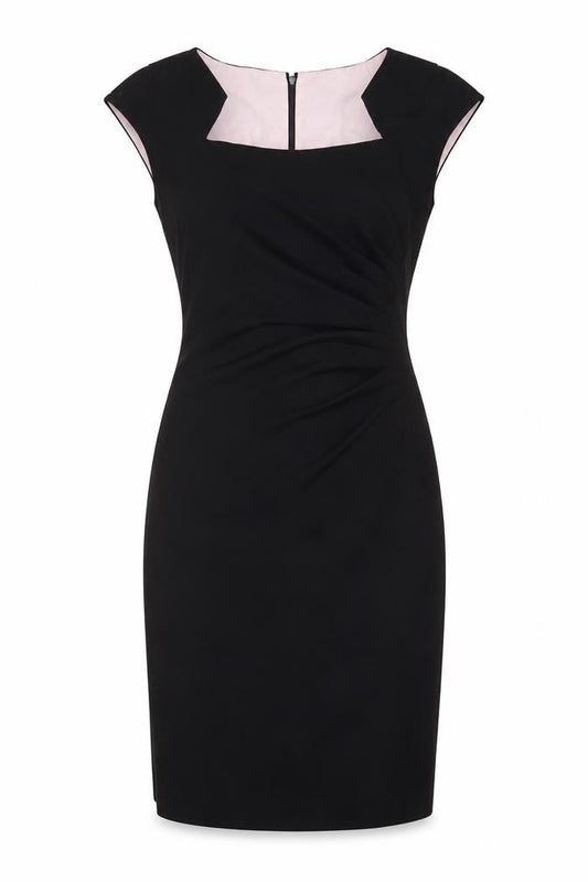 Ellen Tracy Womens Black Polyester Sheath Size 10 Square Neck Zip - Pleated