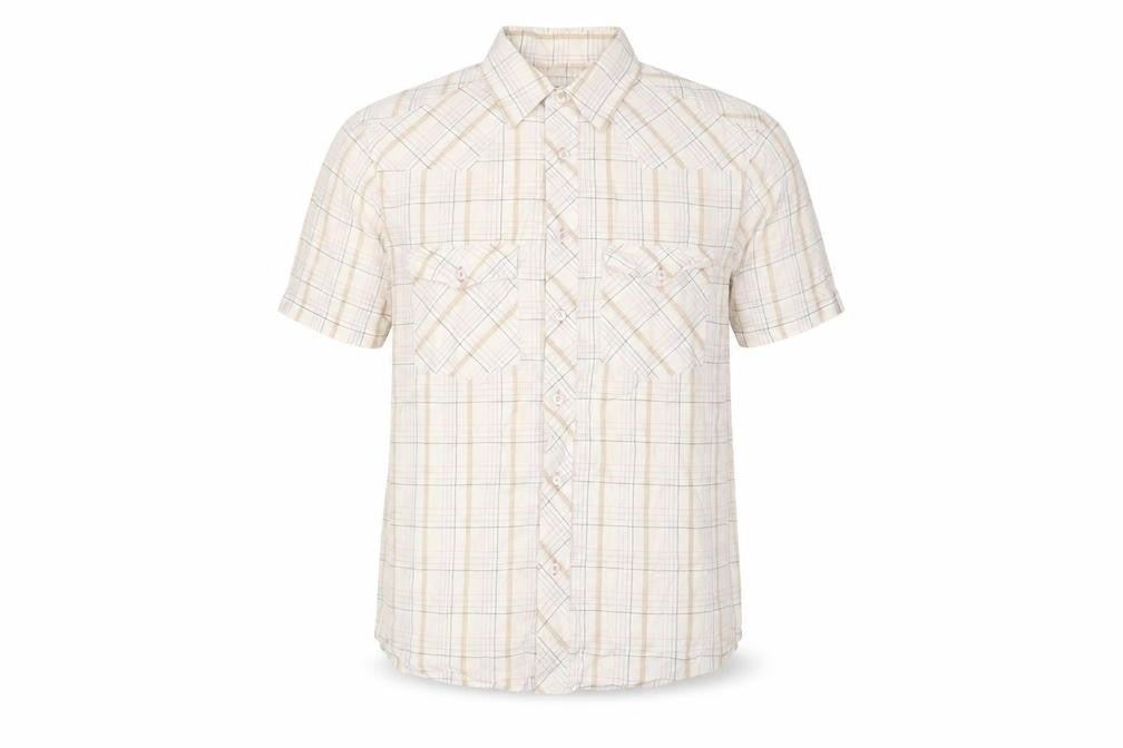 Marks & Spencer Mens White Plaid Polyester Button-Up Size L Collared Button
