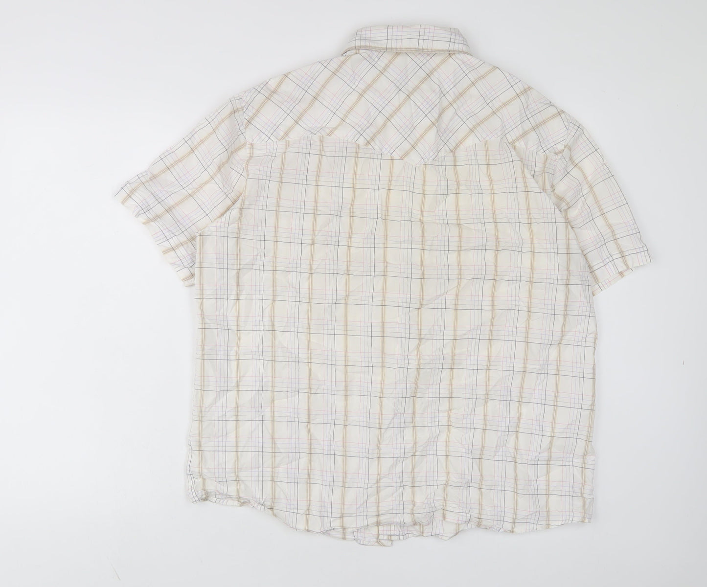 Marks and Spencer Mens White Plaid Polyester Button-Up Size L Collared Button