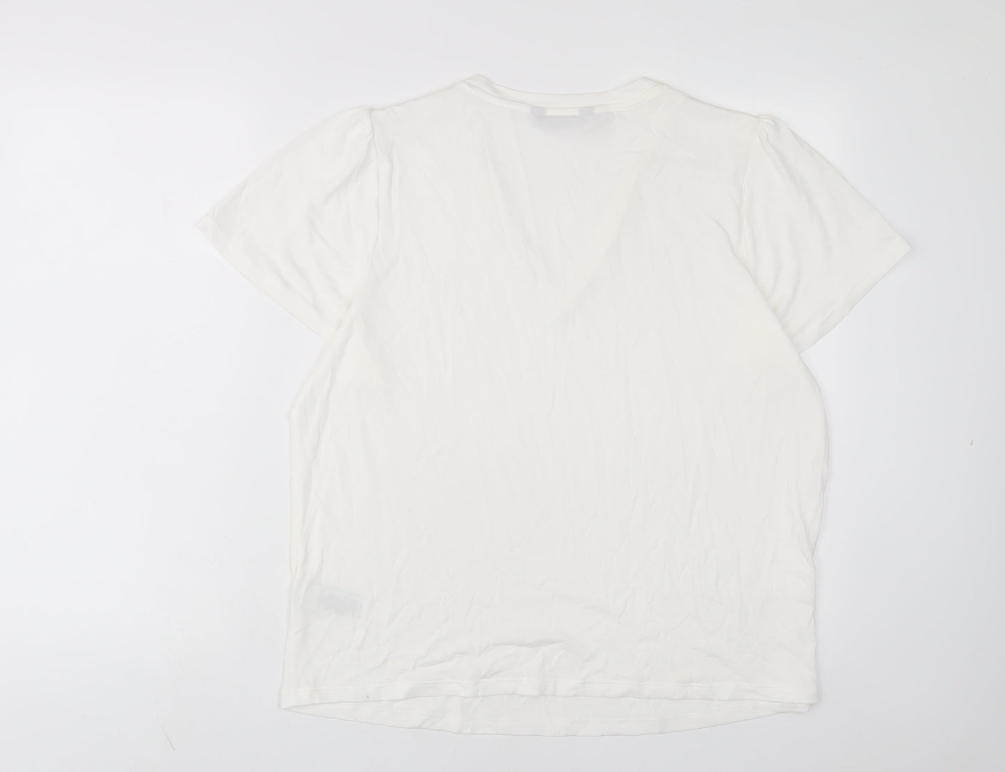 Marks and Spencer Womens White Polyester Basic T-Shirt Size 18 V-Neck